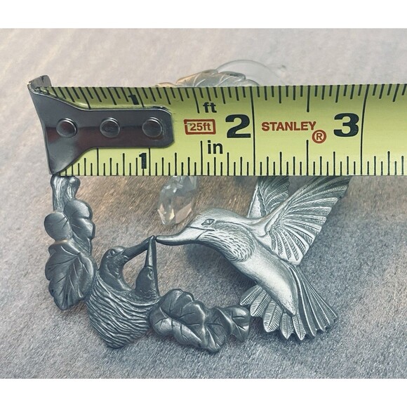 Pewter Hummingbird Window Decor Ornament W Nest Vine Flower Crystal Accent - Picture 5 of 5